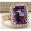 Image 2 : 8.07CTW Natural Amethyst And Diamond Ring In 14K Solid Rose Gold