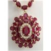 Image 1 : 53.68CTW Natural African Ruby And Diamond Necklace In 14K Yellow Gold