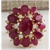 Image 1 : 7.47CTW Natural Red Ruby And Diamond Ring 14K Solid Yellow Gold