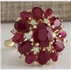 Image 2 : 7.47CTW Natural Red Ruby And Diamond Ring 14K Solid Yellow Gold