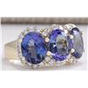 Image 2 : 7.38CTW Natural Tanzanite And Diamond Ring 14K Solid Yellow Gold