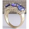 Image 3 : 7.38CTW Natural Tanzanite And Diamond Ring 14K Solid Yellow Gold