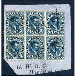 Canada #19a block of six fine used.