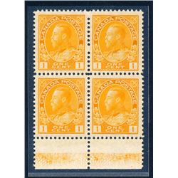 Canada #105f lathework block Type D VF NH.
