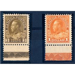 Canada #108c, 122 lathework singles unused.