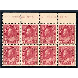 Canada #109 plate block of eight.