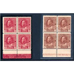 Canada #109, 114 lathework blocks mint NH/MH.