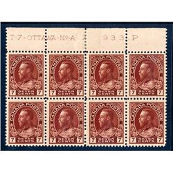 Canada #114b plate block of eight.