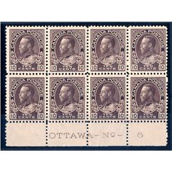 Canada #116 plate 6 block of eight F-VF mint hinged.