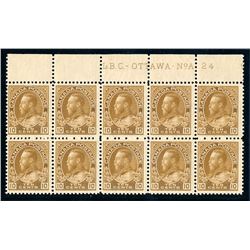 Canada #118 plate block of ten, fine NH