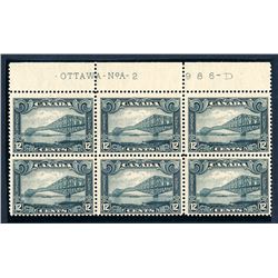 Canada #156 plate A-2 block of six fine NH.