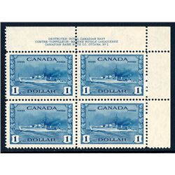 Canada #262 UR plate block VF NH.