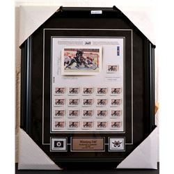 Canada First Goal Winnipeg Jets picture postage sheet, framed.