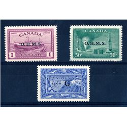 Canada #O10, O11, O27 VF never hinged.
