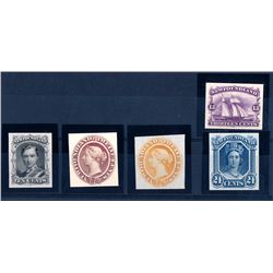 Newfoundland #27P, 28Pi, 28TC, 30TC, 31P VF proofs.