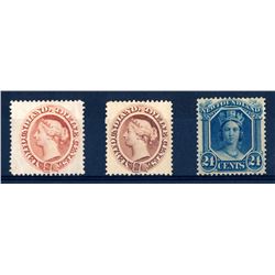 Newfoundland #28, 29, 31 VF, F-VF mint hinged.