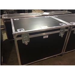 CUSTOM BUILT ROAD CASE, 30'' H X 42.5'' W X 32'' D, INSIDE, GONG DRUM, HARDWARE, AND MORE