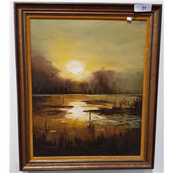MID CENTURY MODERN ORIGINAL OIL ON CANVAS ARTIST SIGNED 27" X 22"