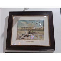 EARLY HAND COLOURED PRINT TITLED THE GOOSE HUNTER 30.5" X 27"