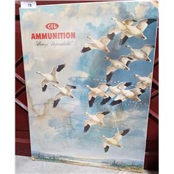 1950'S CIL AMMUNITION CARDBOARD SIGN TITLED ALWAYS DEPENDABLE 21" X 26"