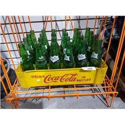 YELLOW COCA COLA CRATE W/24 GREEN SPRITE BOTTLES