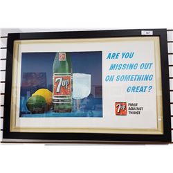 ORIGINAL FRAMED 7UP CARDBOARD ADVERTISEMENT 1966 26.5" X 39.5"