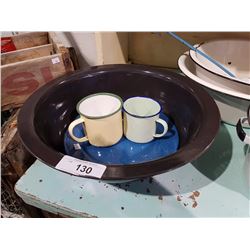 5 PCS ENAMEL WARE BOWL, 2 PLATES, & 2 MUGS