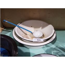 3 PCS ENAMEL WARE 2 LARGE BOWLS & LADLE