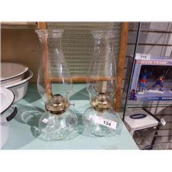 PAIR GLASS OIL LAMPS