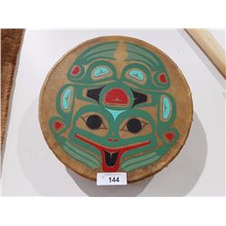 15" NATIVE DRUM PAINTED FROG MOTIF