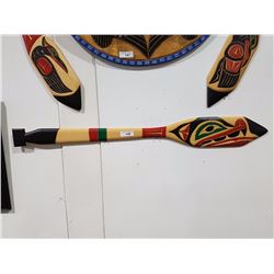 ORIGINAL NATIVE CARVED WOLF PADDLE SIGNED LAWRENCE ANDREW 49"