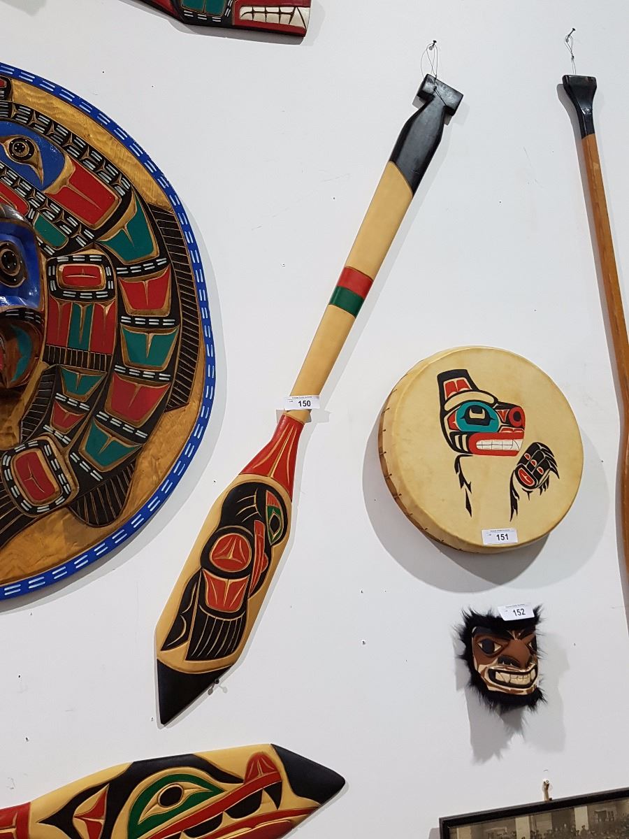ORIGINAL NATIVE CARVED RAVEN PADDLE SIGNED LAWRENCE ANDREW 52
