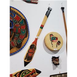 ORIGINAL NATIVE CARVED RAVEN PADDLE SIGNED LAWRENCE ANDREW 52"