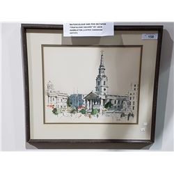 WATERCOLOUR AND PEN ON PAPER TITLED TRAFALGAR SQUARE BY JACK HAMBLETON (LISTED CANADIAN ARTIST) 24.5