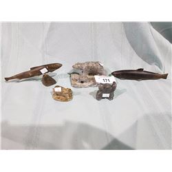 5 PCS SOAPSTONE CARVINGS 3 ARE SIGNED