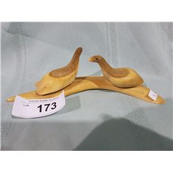 ANTLER CARVED BIRDS ON ANTLER DISPLAY