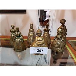 LOT OF 7 BRASS FIGURAL LADY BELLS