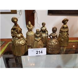 LOT OF 7 BRASS FIGURAL LADY BELLS