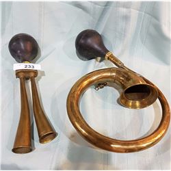 PAIR ANTIQUE BRASS CAR HORNS