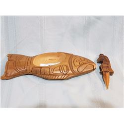 SIGNED NATIVE CARVING HALIBUT BOWL AND EAGLE LETTER OPENER