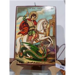 ORIGINAL PAINTED EUROPEAN ST GEORGE & THE DRAGON PLAQUE