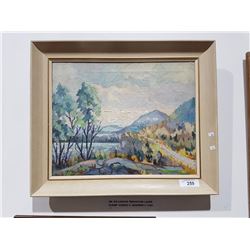 OIL ON CANVAS MOUNTAIN LAKE SCENE SIGNED V. MAKINEN C.1940 24.5" X 20.5"