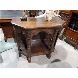 HIGHLY CARVED MID 1800'S ENGLISH OAK HALL TABLE 35.5" X 32.5" X 17"