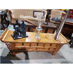 ASIAN CARVED COFFEE TABLE W/3 DRAWERS 57"L X 19"H X 16.75"D