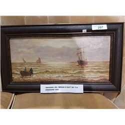 ORIGINAL OIL TITLED BREAK O DAY BY T.H. EMERSON 1944 24" X 13.25"