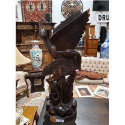 CARVED ASIAN STATUE OF CRANES 34"