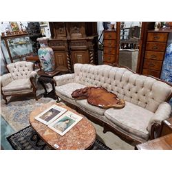 1940'S SOFA & CHAIR W/CARVED DETAIL