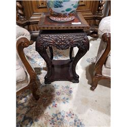ORNATELY CARVED ASIAN OCCASIONAL TABLE 17" X 17" X 24.5"H