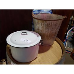 VINTAGE PAIL & ENAMEL POT W/LID