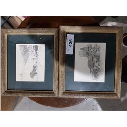 PAIR OF ORIGINAL PENCIL DRAWINGS SIGNED